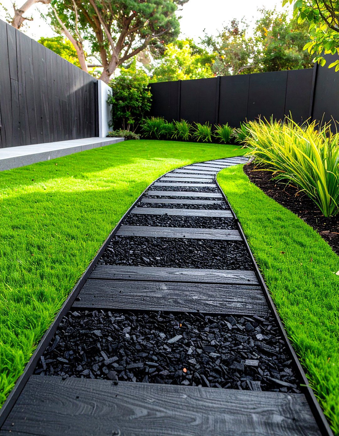 Black Mulch Garden Path - 30 unique garden path ideas