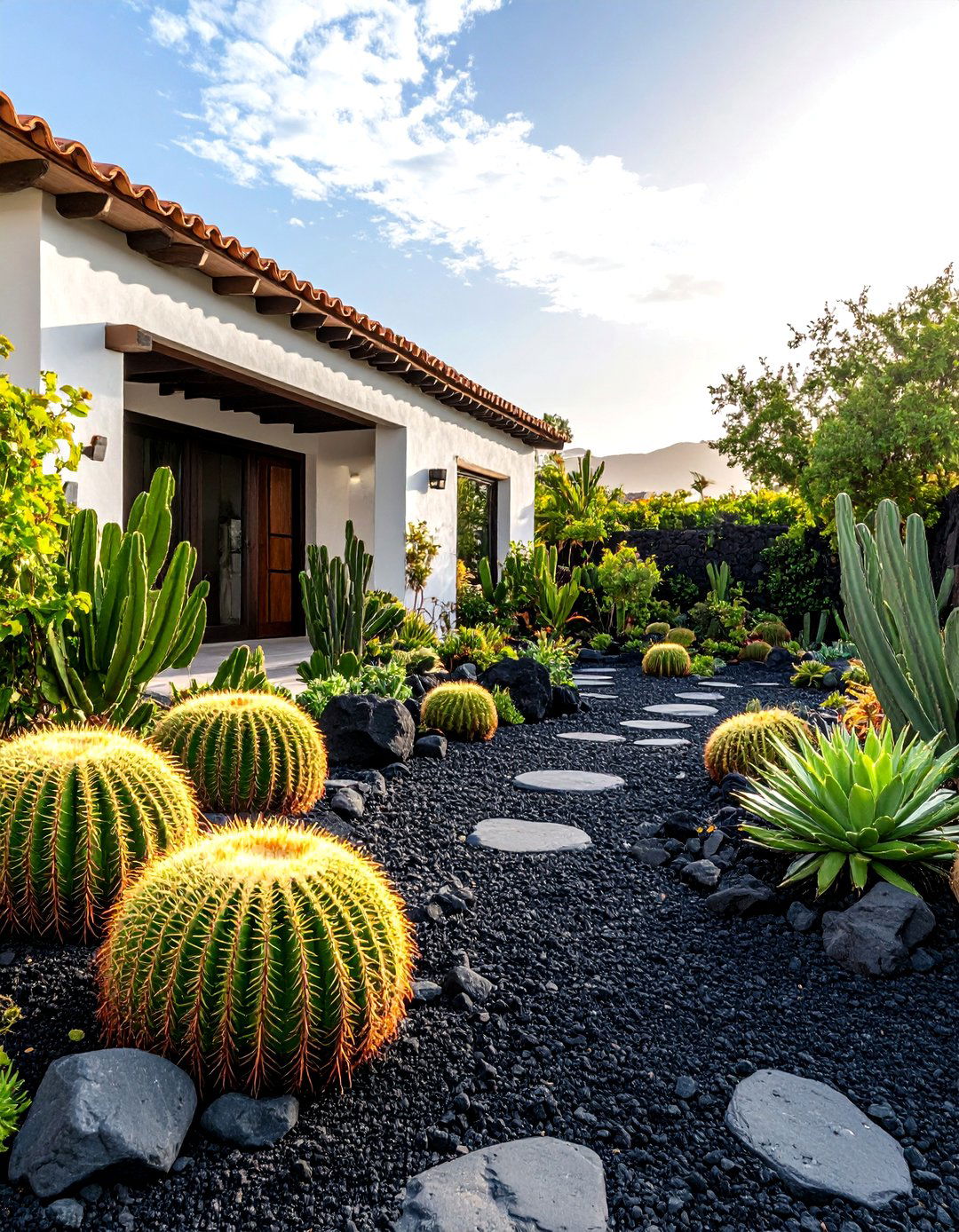 Black Mulch and Cactus Contrast - 30 front yard cactus garden ideas