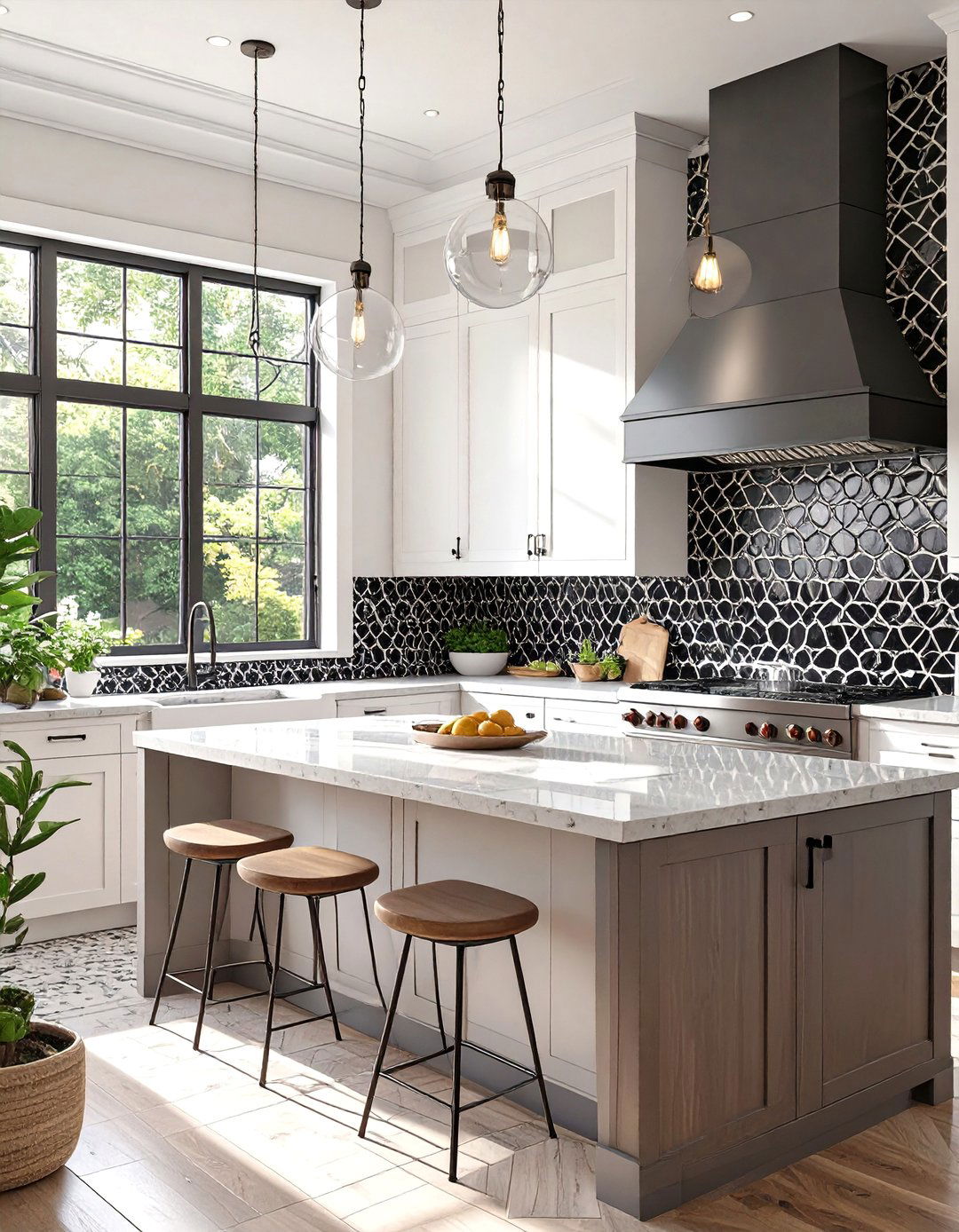 Black Penny Tile Backsplash - 30 backsplash ideas for white cabinets and quartz countertops