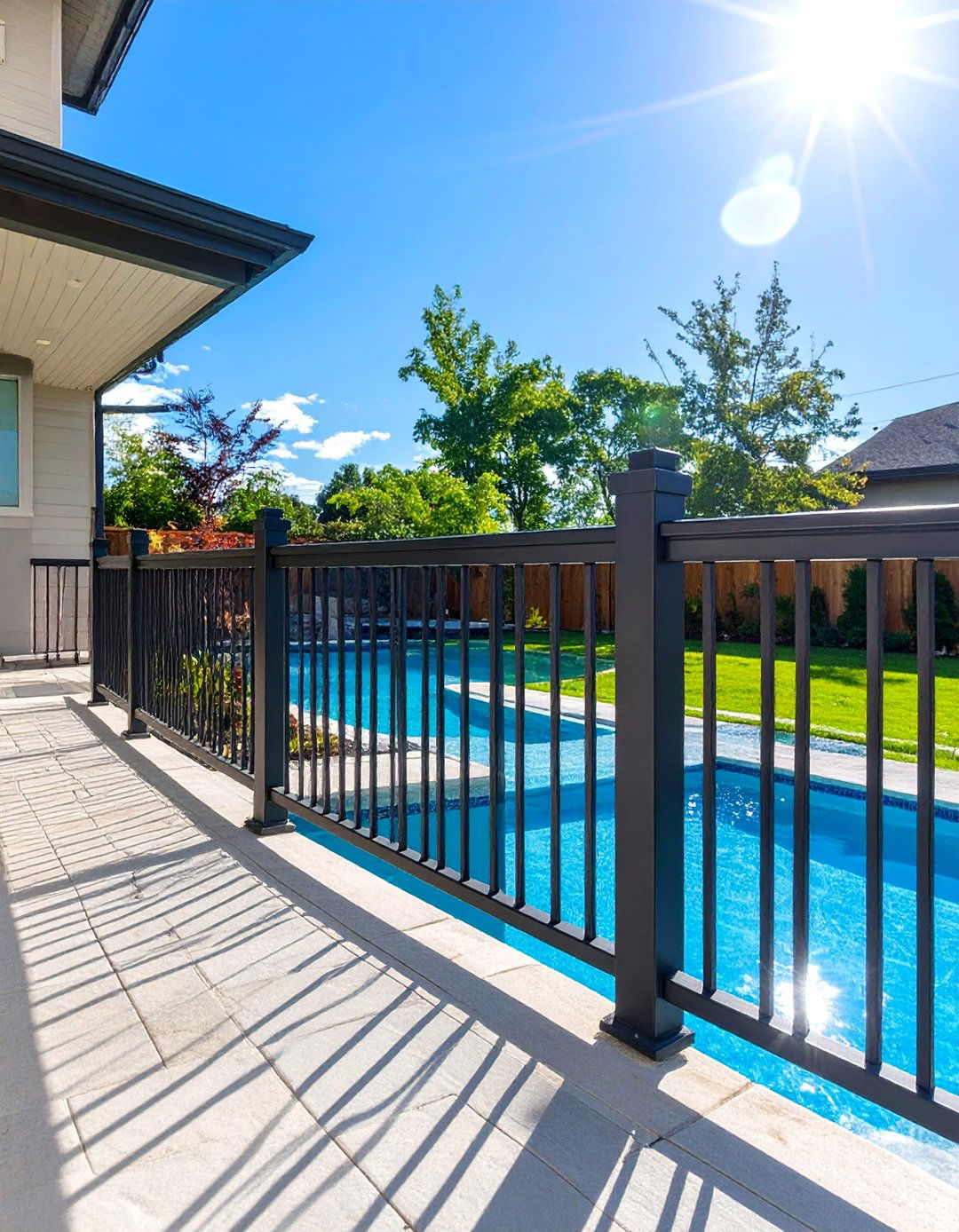Black Railing on a Pool Deck - 30 black deck railing ideas