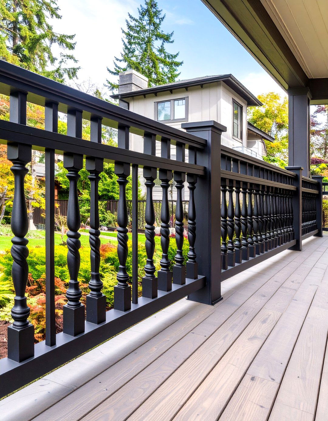 Black Railing with Alternating Baluster Designs - 30 black deck railing ideas