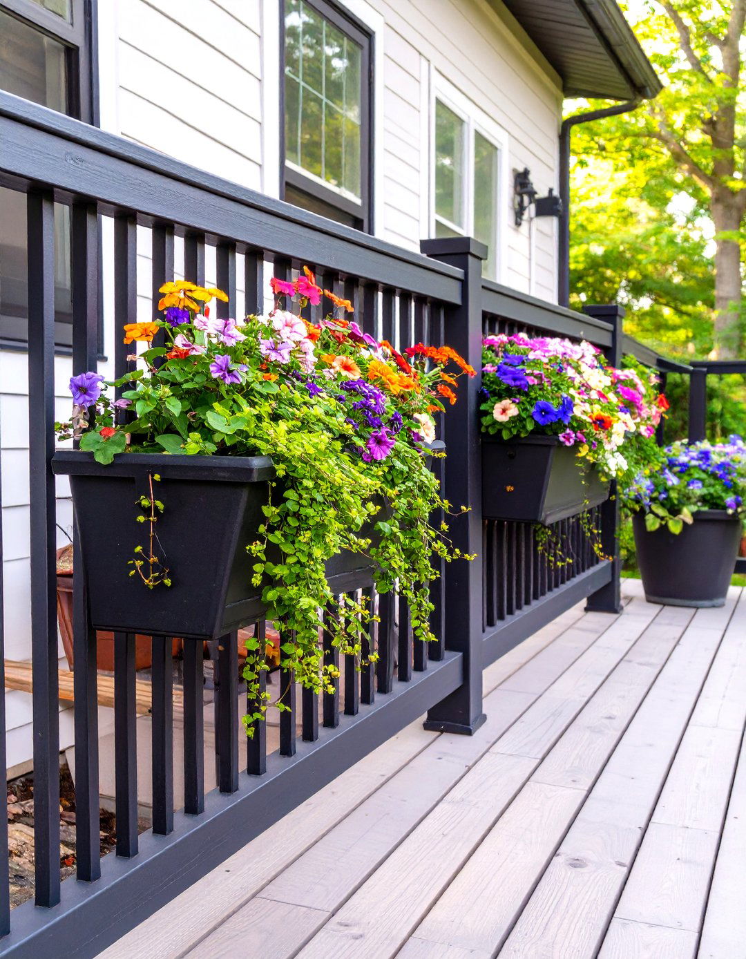 Black Railing with Built In Planters - 30 black deck railing ideas