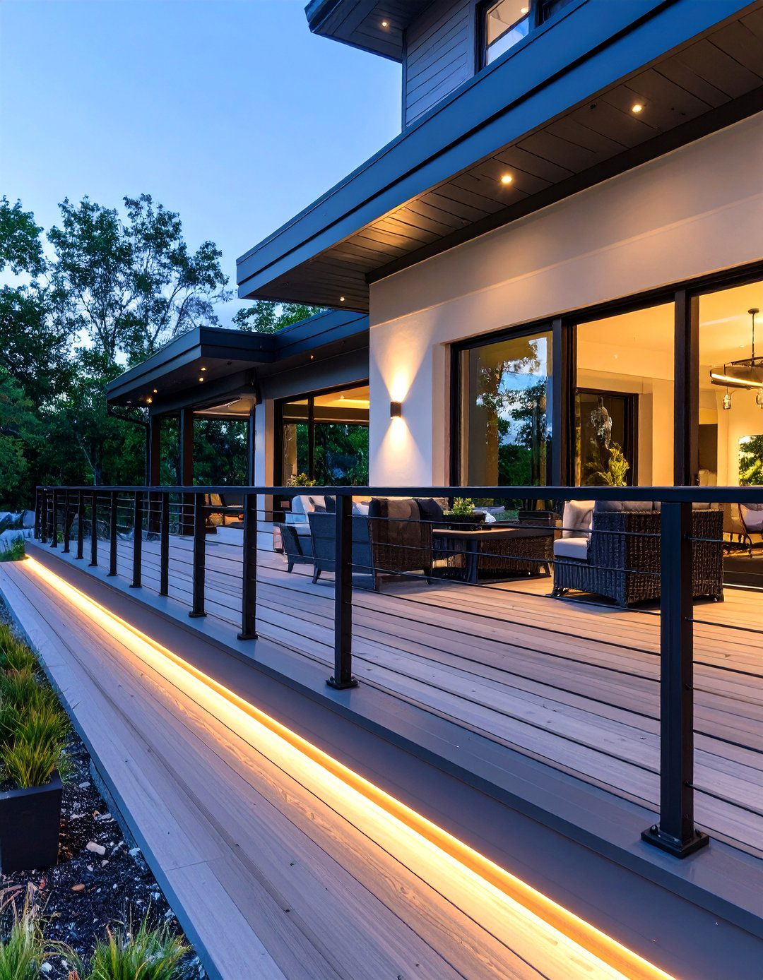 Black Railing with Integrated Lighting - 30 black deck railing ideas