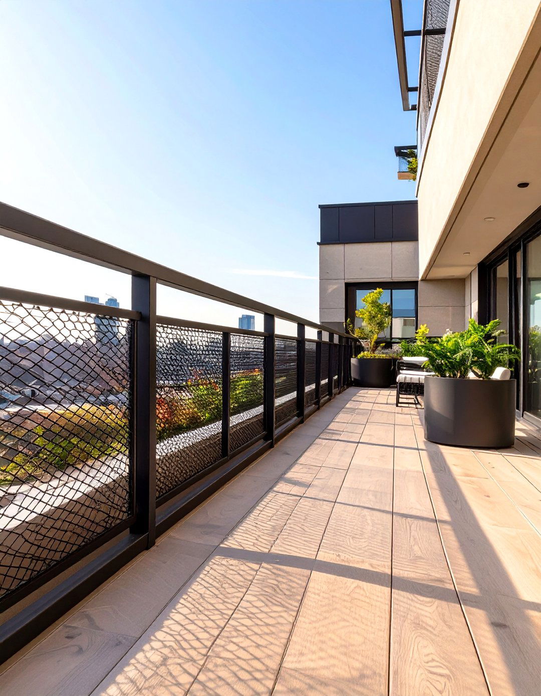 Black Railing with Mesh Infill - 30 black deck railing ideas