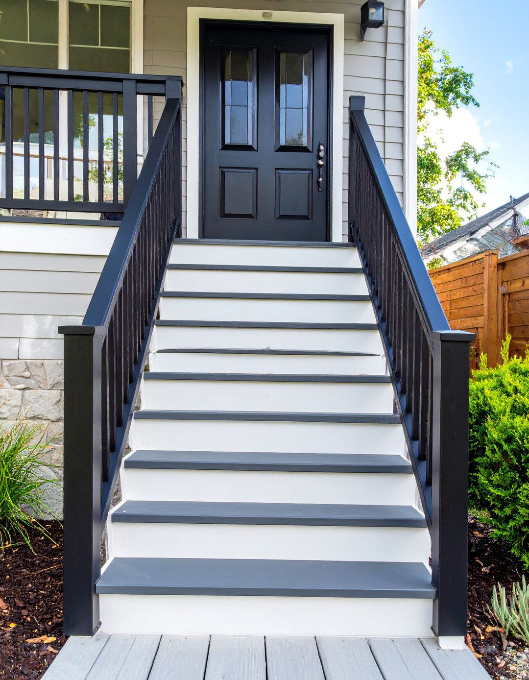 Black Railing with a Gate - 30 black deck railing ideas