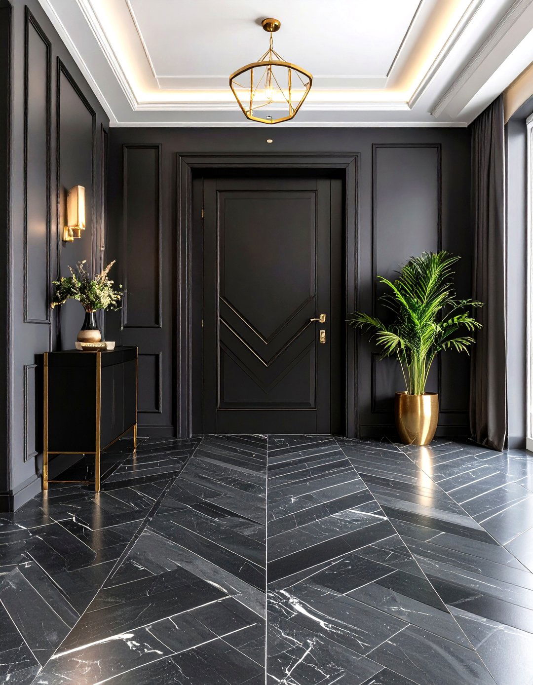Black Slate Chevron Entryway Tile - 30 entryway tile ideas