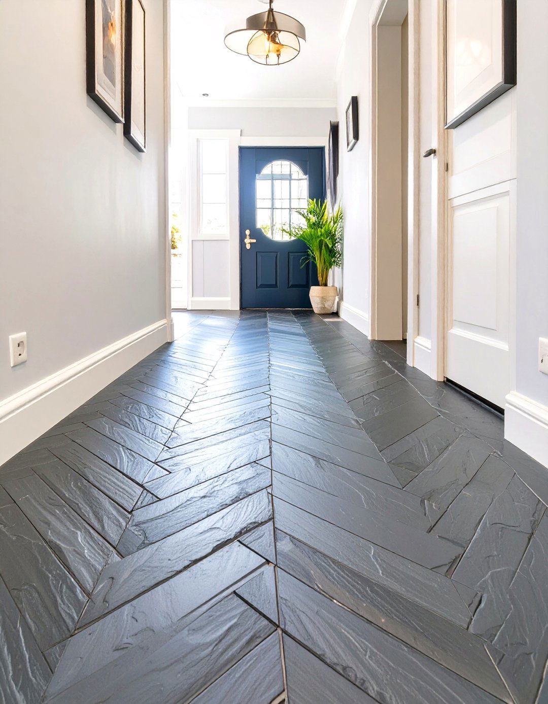 Black Slate Herringbone Tile Floor - 30 small entryway tile floor ideas