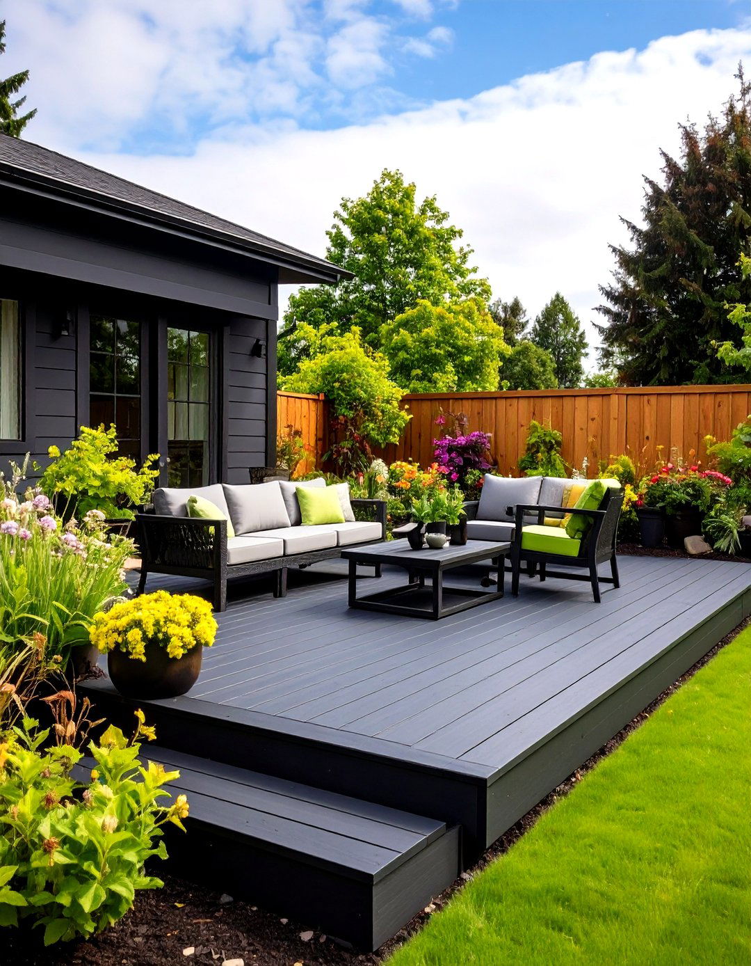 Black Stained Raised Deck - 30 raised deck ideas