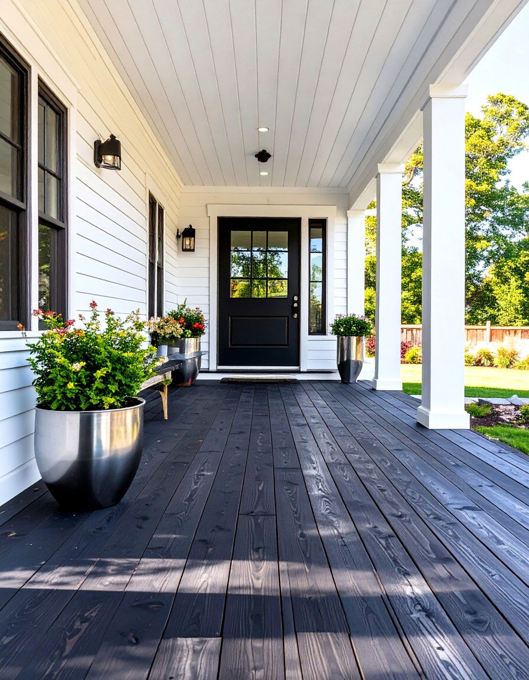 Black Stained Wood Porch Deck - 30 wood front porch ideas