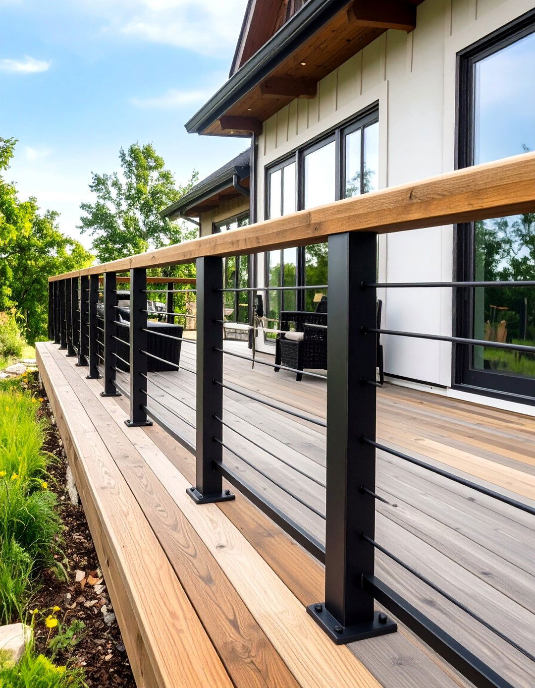 Black Steel and Natural Wood Deck Railing - 30 metal deck railing ideas
