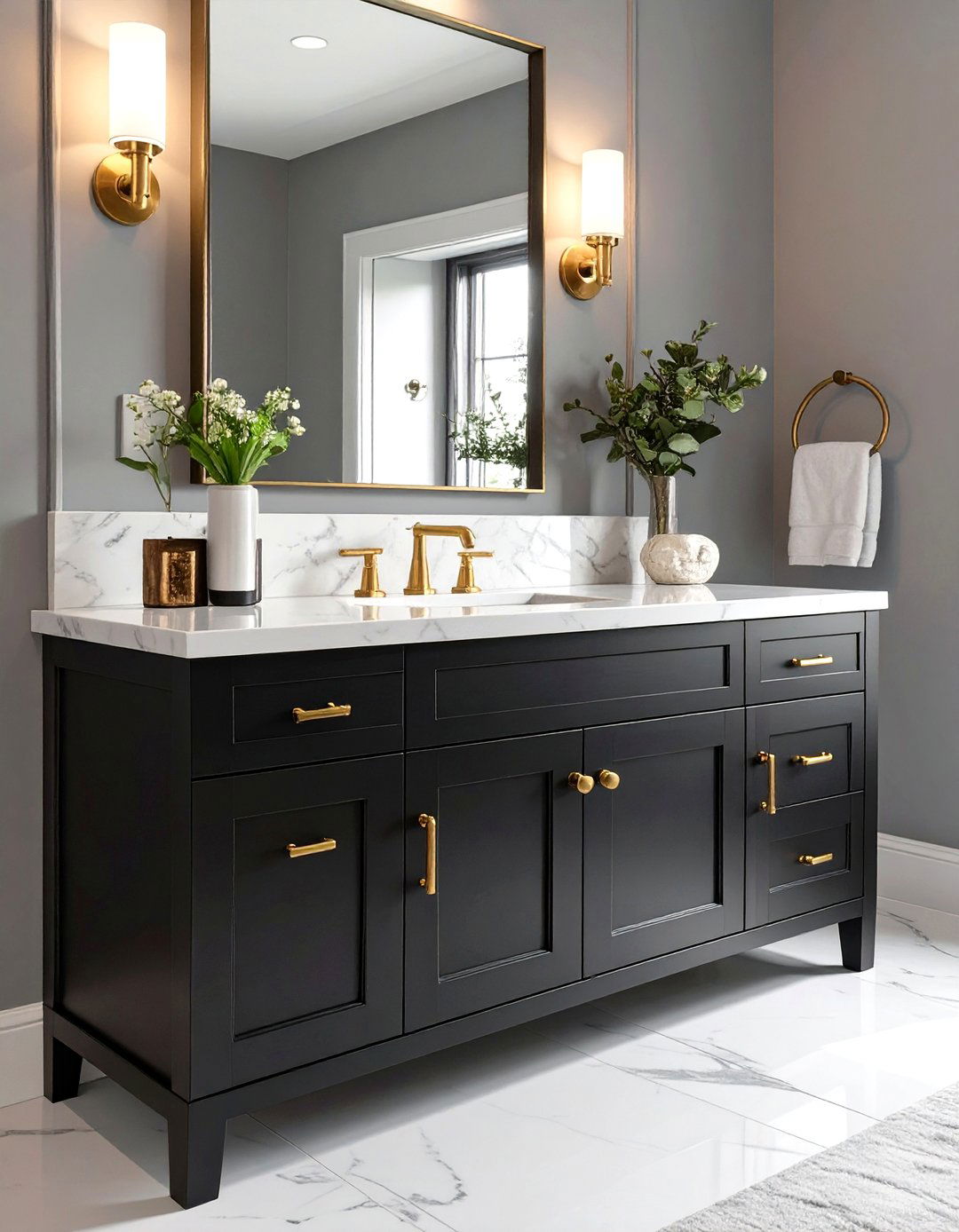 Black Vanity with Gold Hardware - 30 vanity ideas