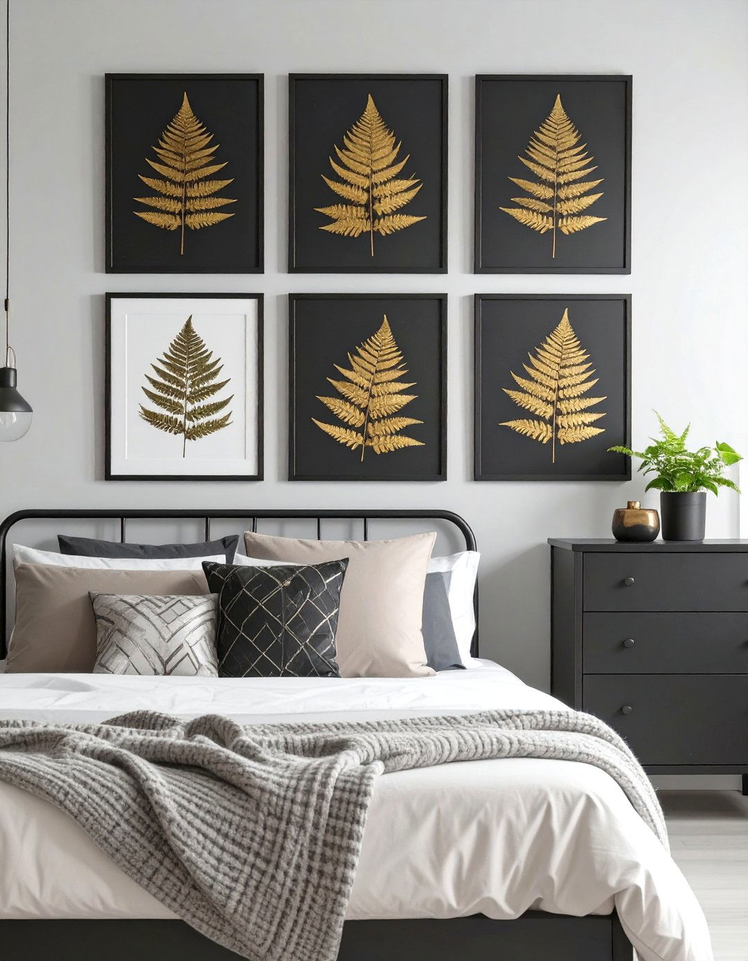 Black and Gold Botanical Prints - 30 black and gold bedroom ideas