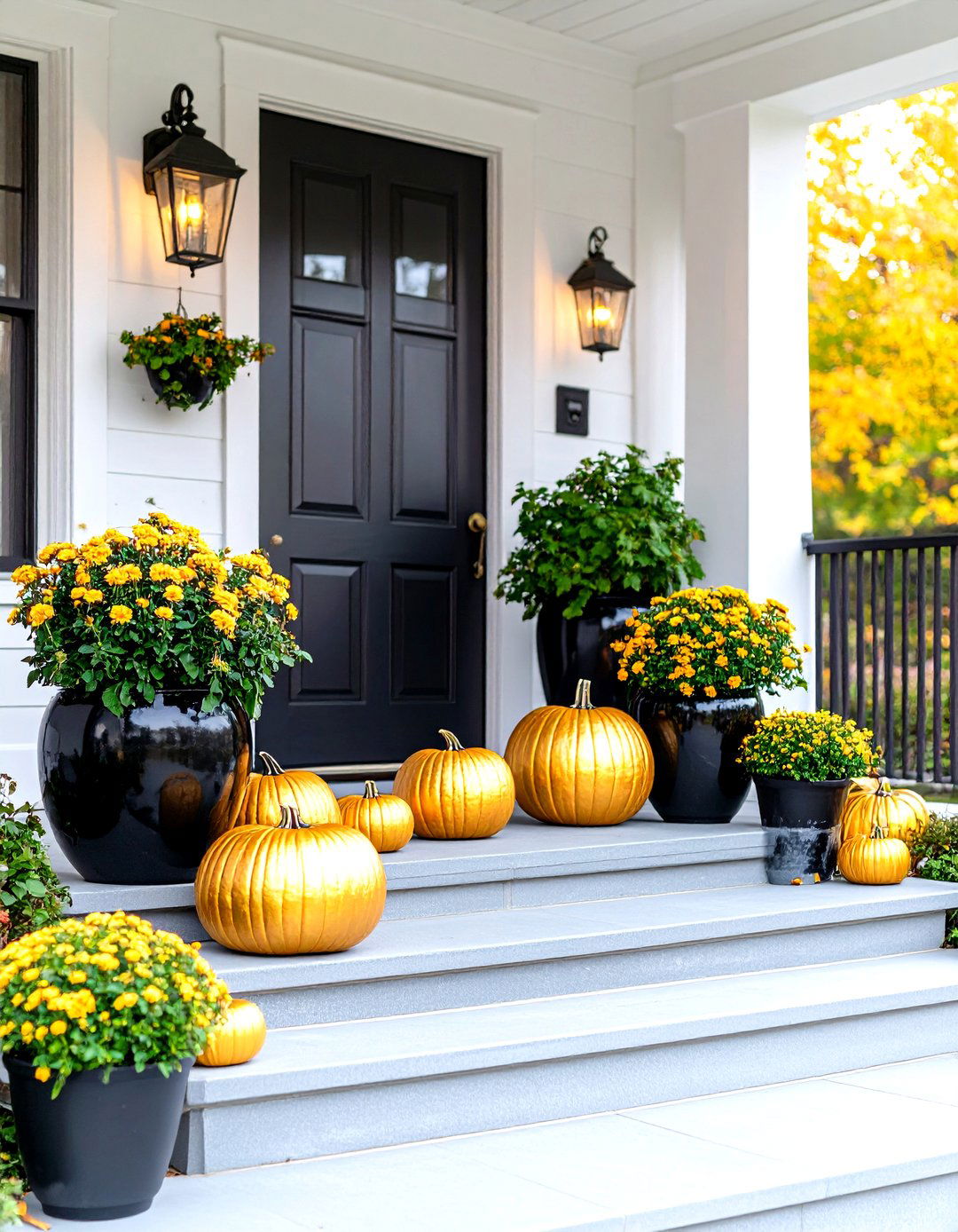 Black and Gold Glam Planter - 30 front porch fall planter ideas