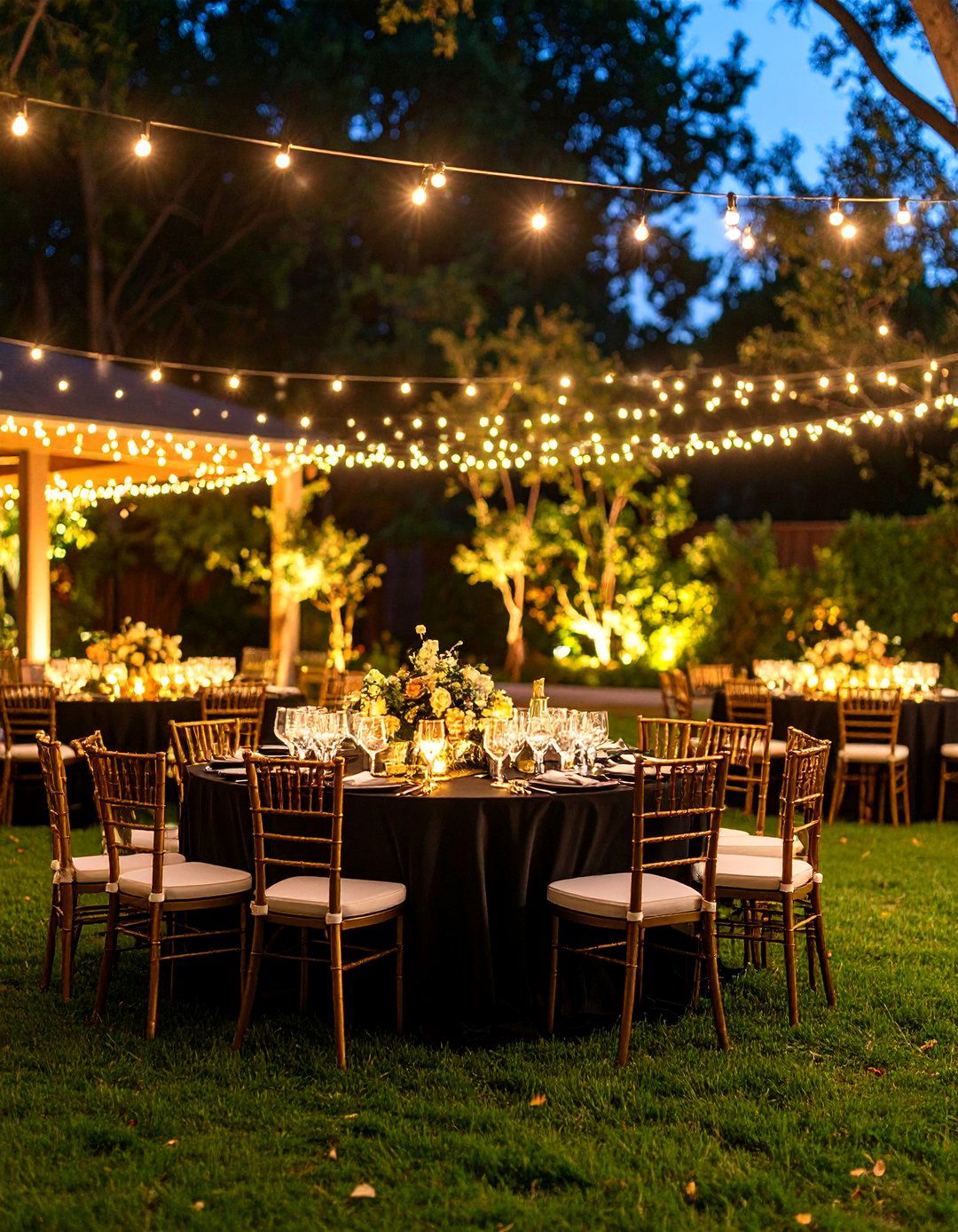 Black and Gold Glamour - 30 backyard engagement party ideas