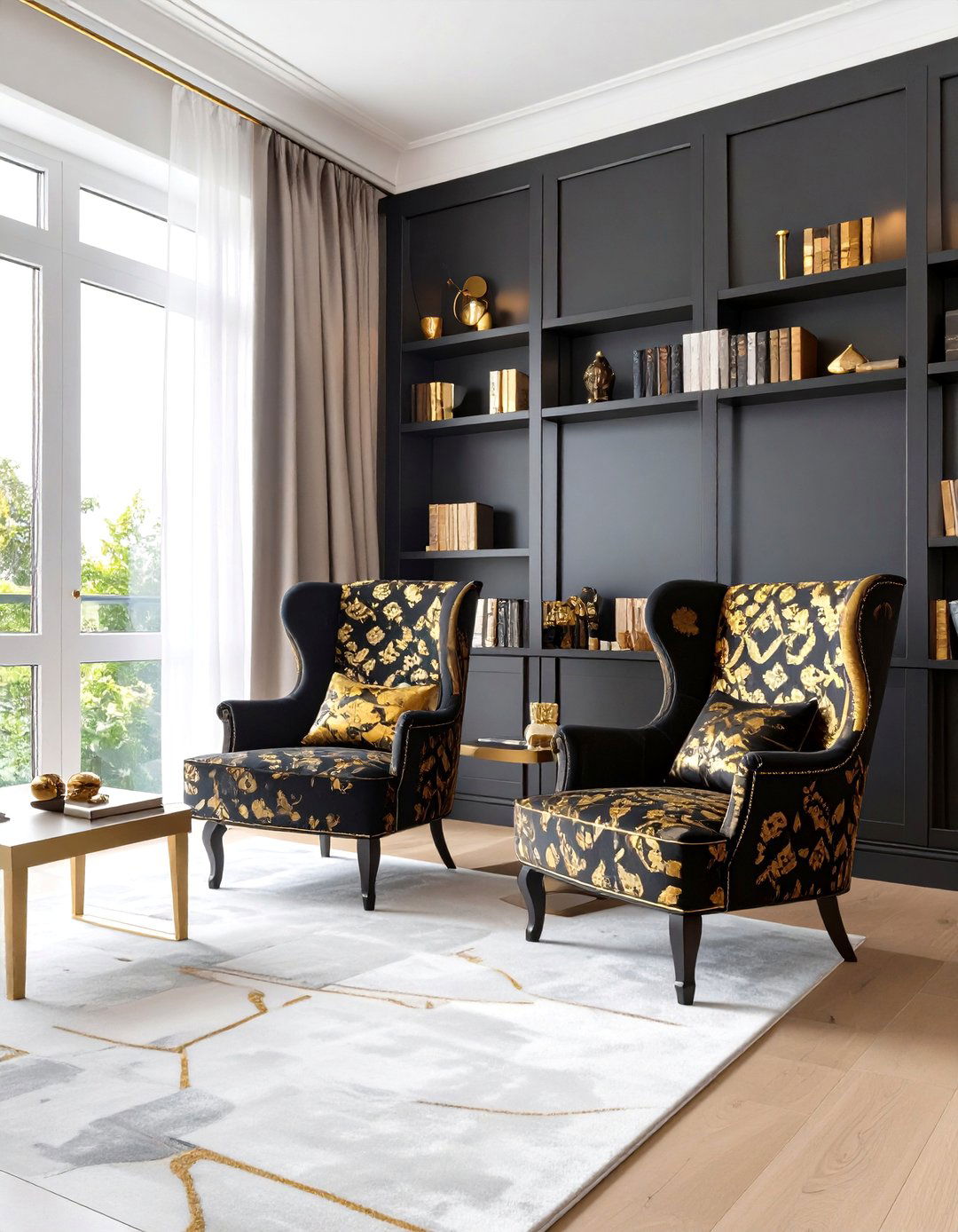 Black and Gold Library Living Room - 30 black and gold living room ideas