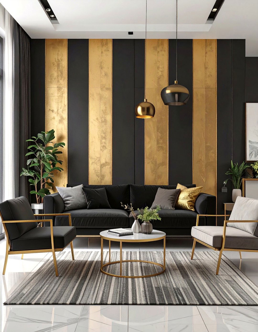 Black and Gold Striped Living Room - 30 black and gold living room ideas