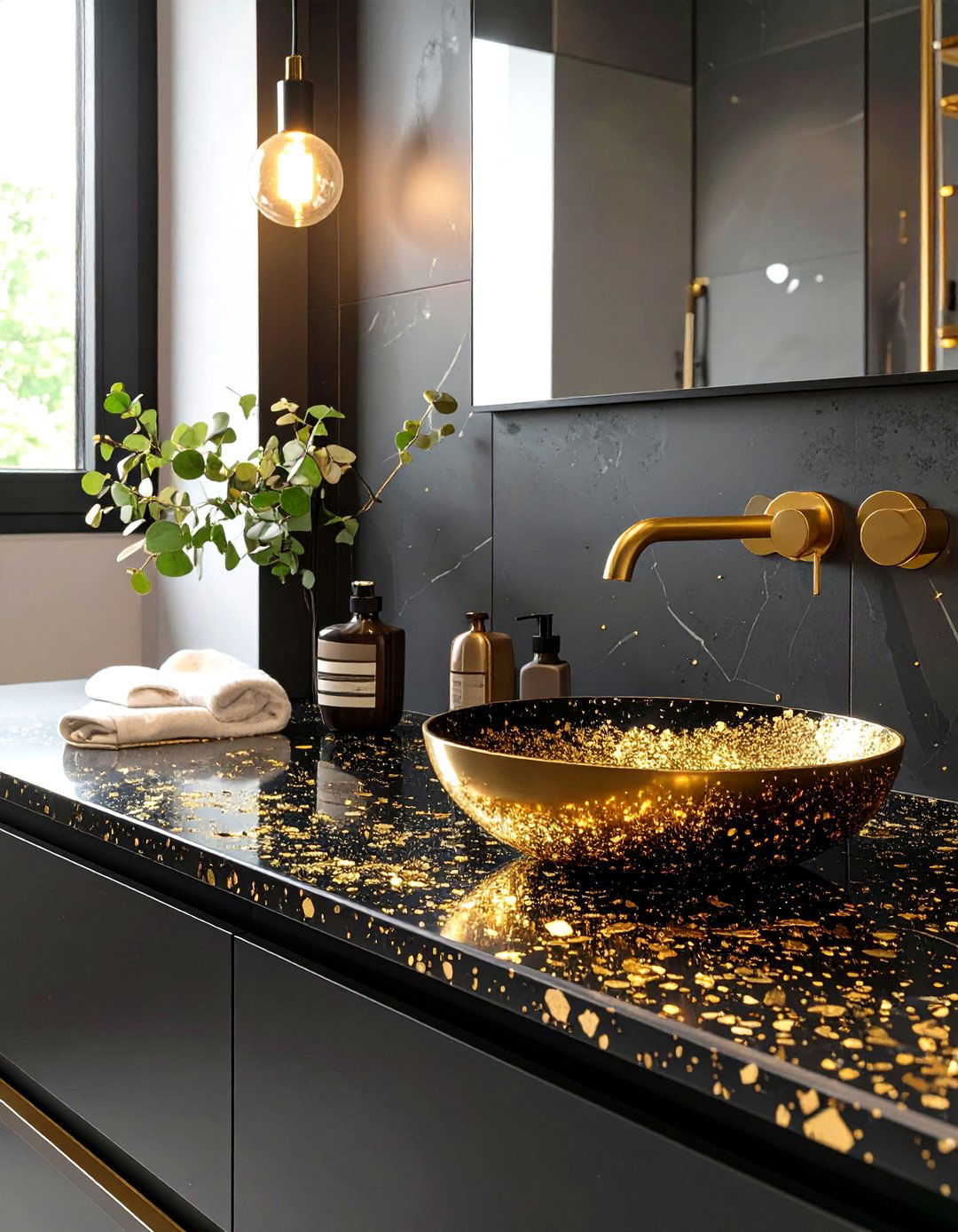 Black and Gold Terrazzo Bathroom - 30 black and gold bathroom ideas