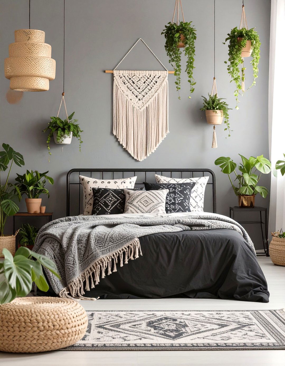 Black and Grey Bohemian Bedroom - 30 black and grey bedroom ideas