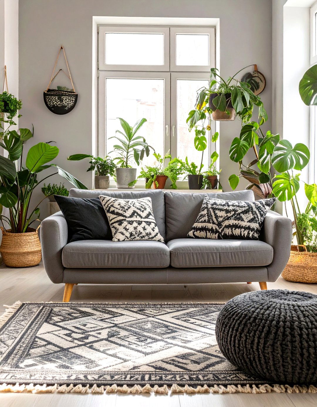 Black and Grey Living Room with Bohemian Touches - 30 modern black and grey living room ideas