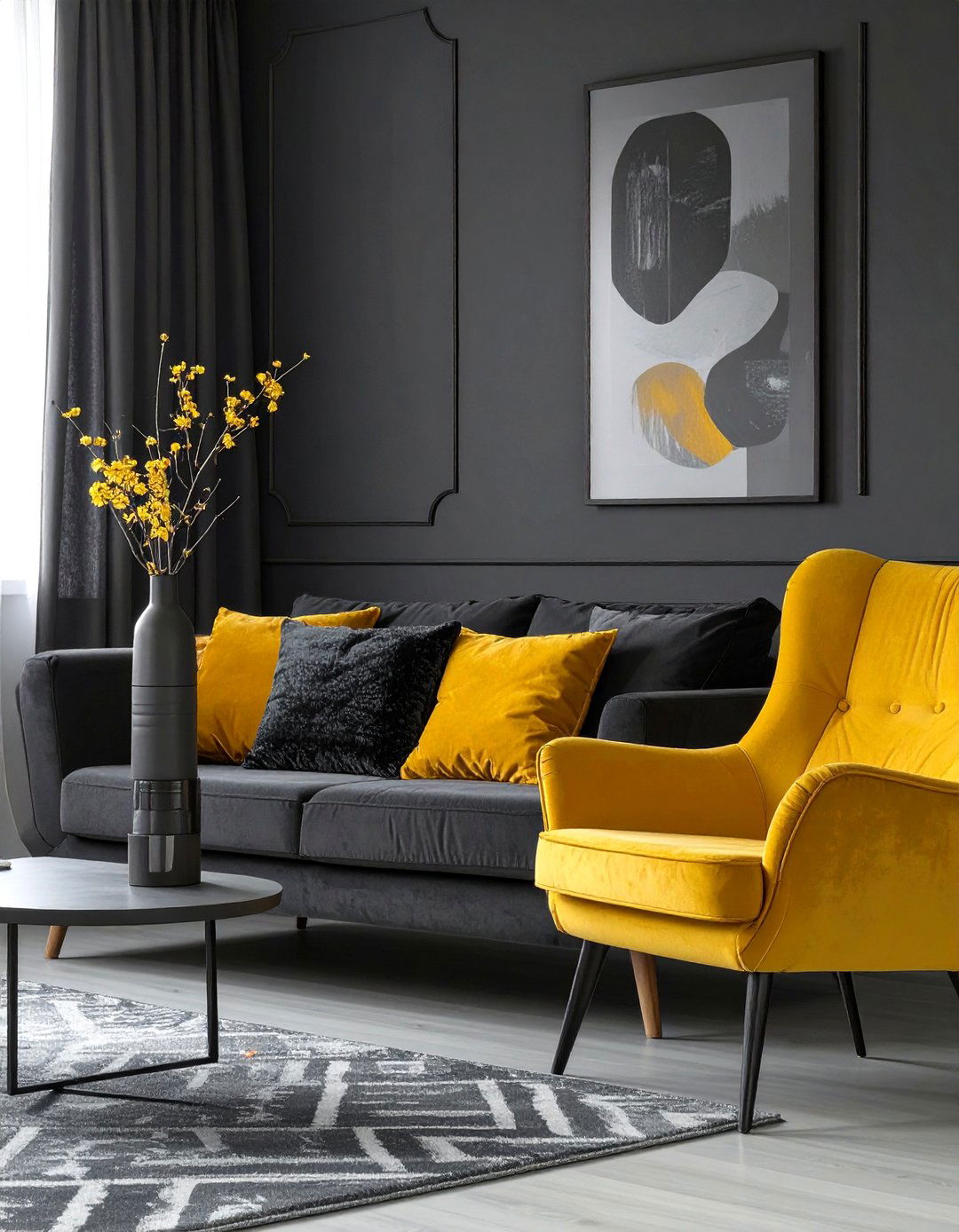 Black and Grey Living Room with Color Pop - 30 black and grey living room ideas