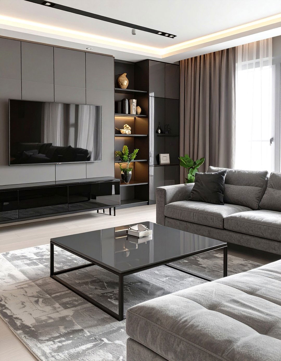 Black and Grey Living Room with Glossy Finishes - 30 modern black and grey living room ideas