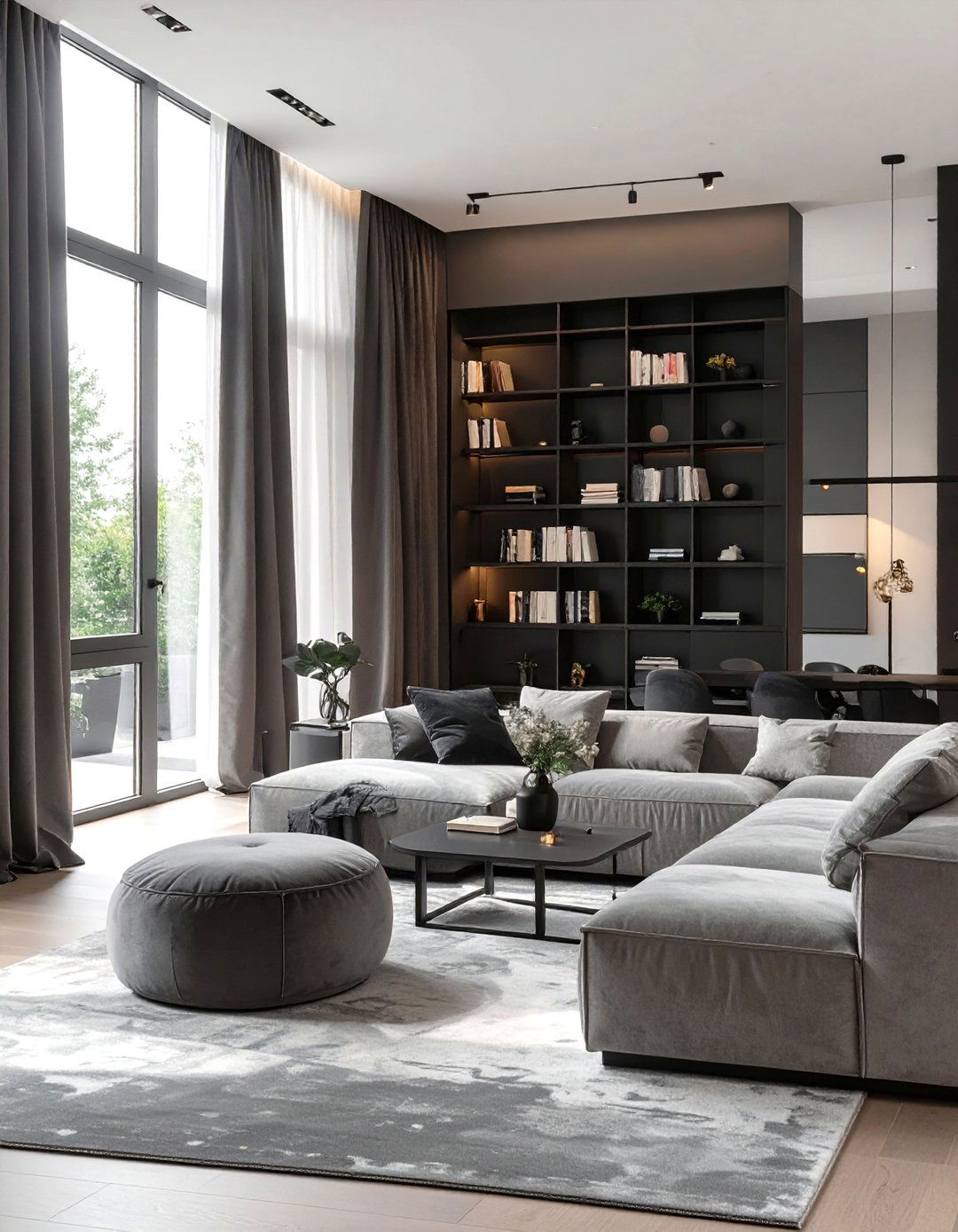 Black and Grey Living Room with High Ceilings - 30 modern black and grey living room ideas