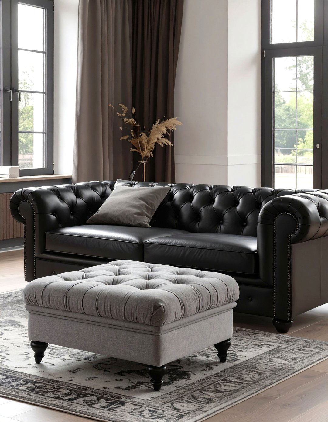 Black and Grey Living Room with Leather Furniture - 30 modern black and grey living room ideas