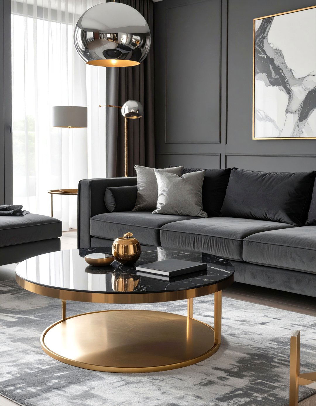Black and Grey Living Room with Metallic Accents - 30 modern black and grey living room ideas