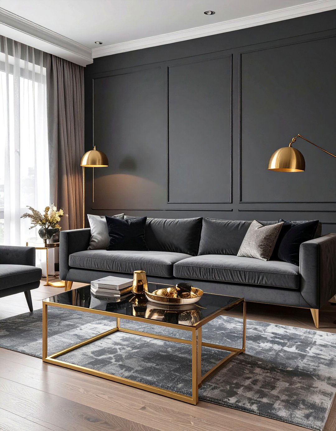 Black and Grey Living Room with Metallic Accents - 30 black and grey living room ideas