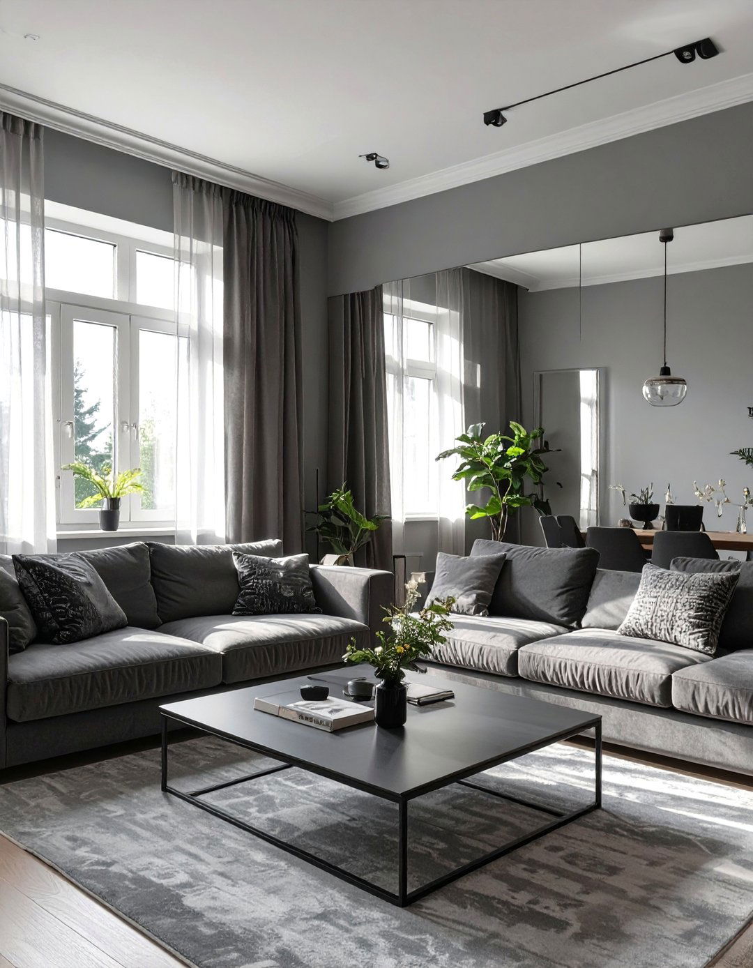 Black and Grey Living Room with Natural Light - 30 black and grey living room ideas
