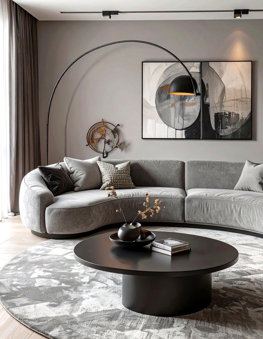 Black and Grey Living Room with Organic Shapes - 30 modern black and grey living room ideas