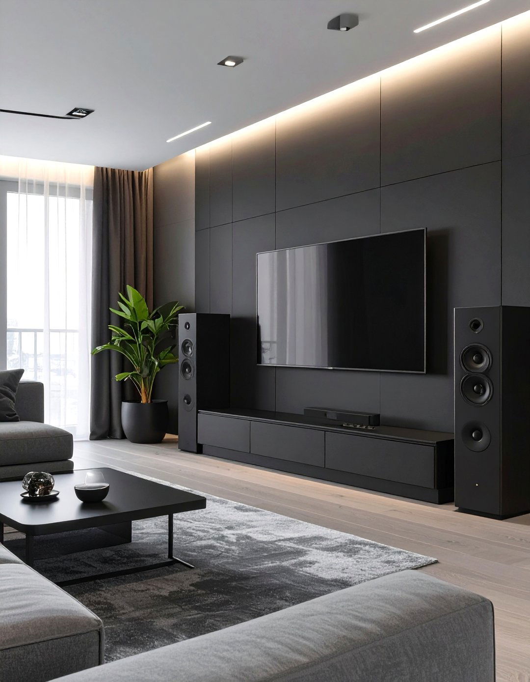 Black and Grey Living Room with Smart Technology - 30 modern black and grey living room ideas