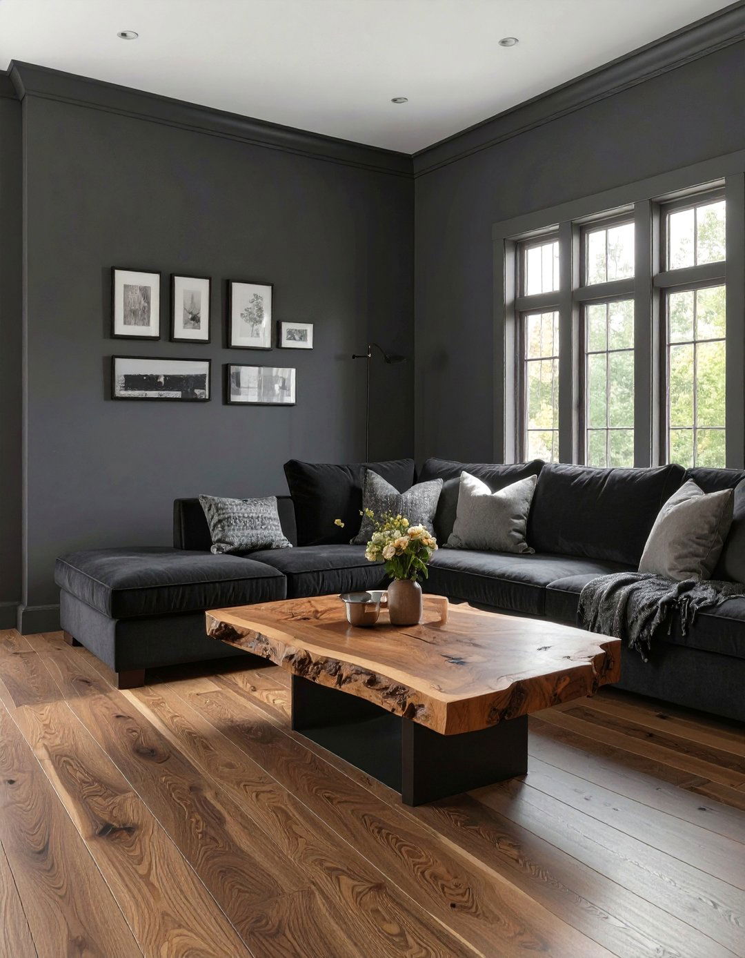 Black and Grey Living Room with Wood Tones - 30 black and grey living room ideas