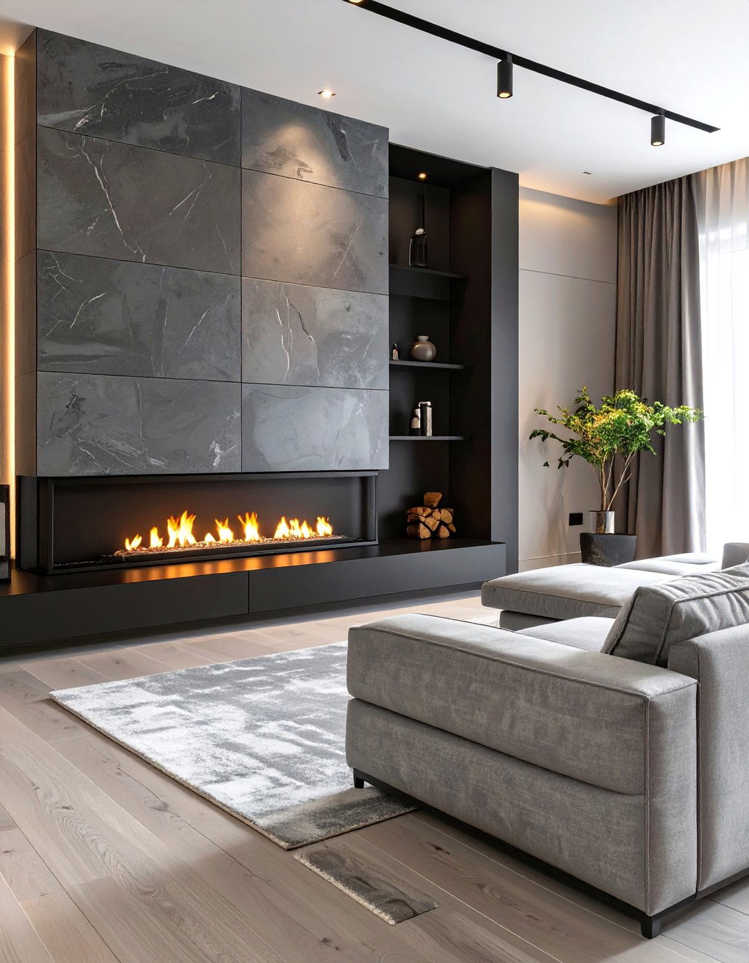 Black and Grey Living Room with a Fireplace - 30 modern black and grey living room ideas