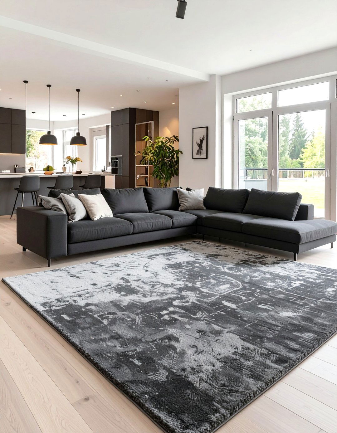 Black and Grey Open Concept Living Room - 30 modern black and grey living room ideas