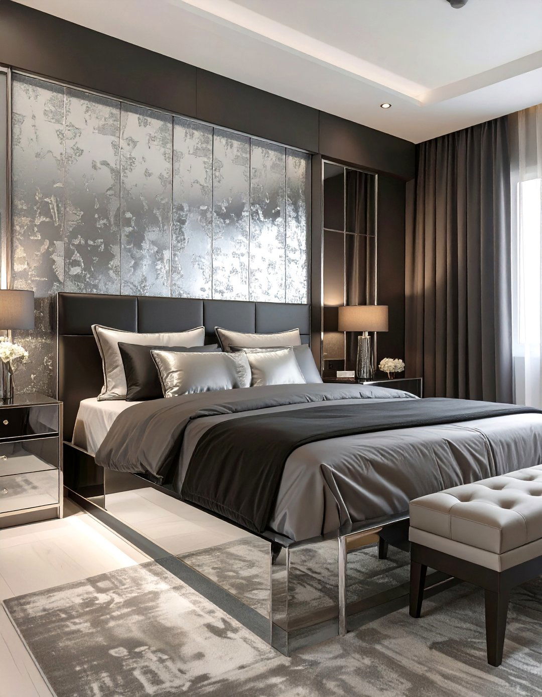 Black and Grey with Metallic Sheen - 30 black and grey bedroom ideas