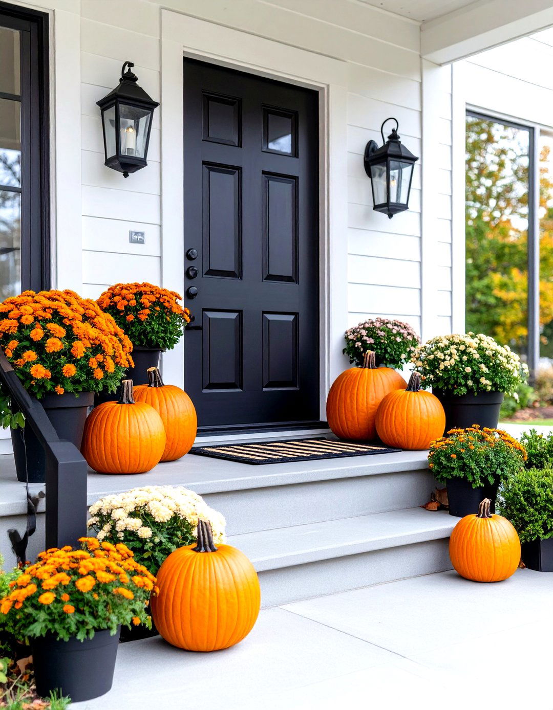 Black and Orange Front Porch - 30 front porch fall decorating ideas