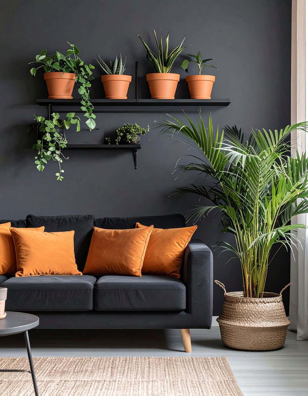 Black and Terracotta Living Room - 30 black living room ideas