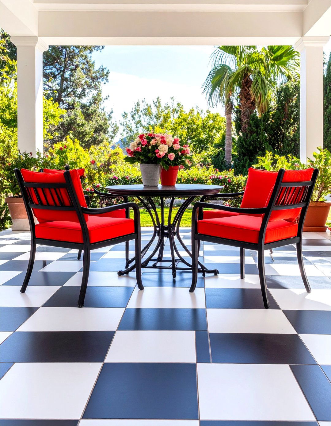 Black and White Checkerboard Tile Patio Floor - 30 patio floor ideas