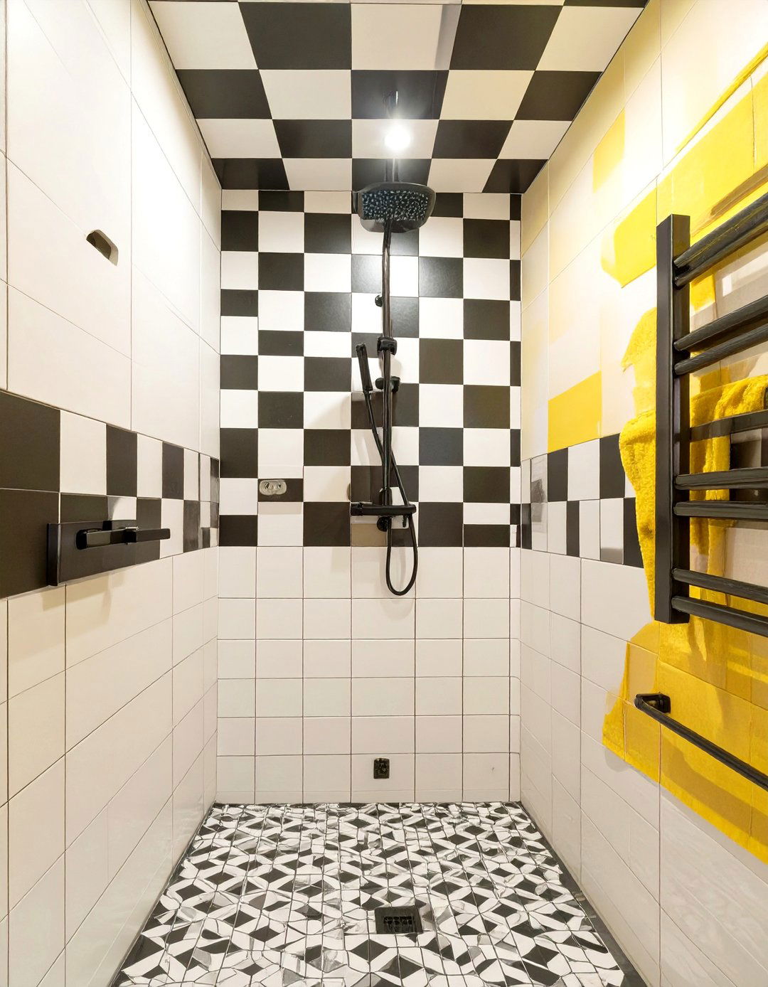 Black and White Checkerboard Tile - 30 tiled shower ideas