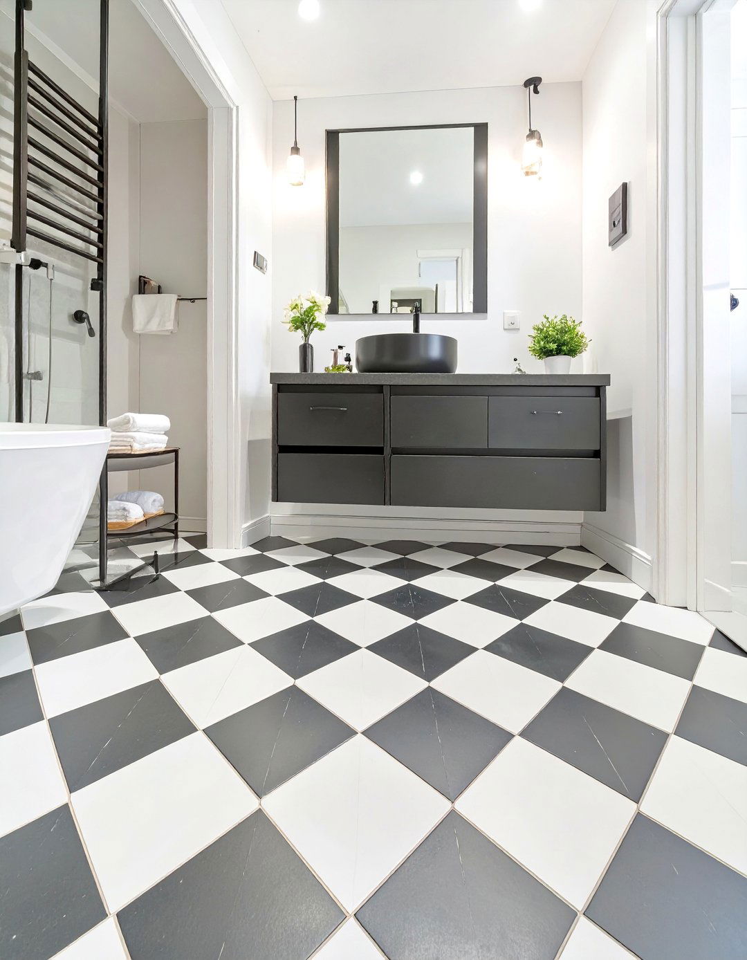 Black and White Checkered Bathroom Floor - 30 bathroom floor ideas