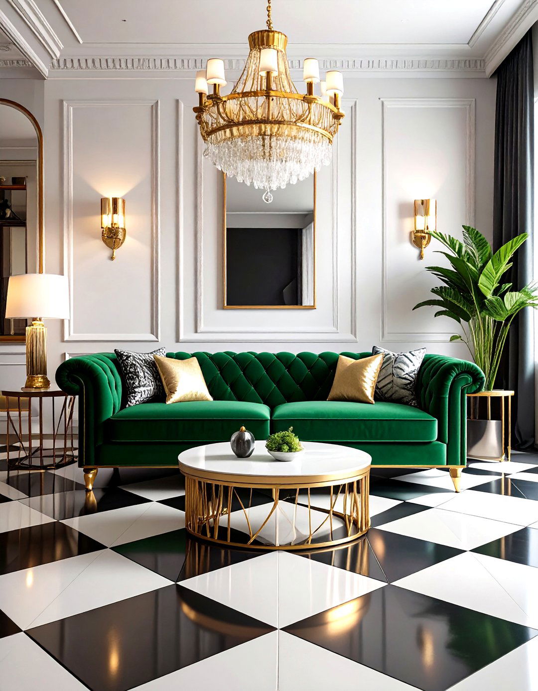 Black and White Checkered Tile - 30 living room floor ideas