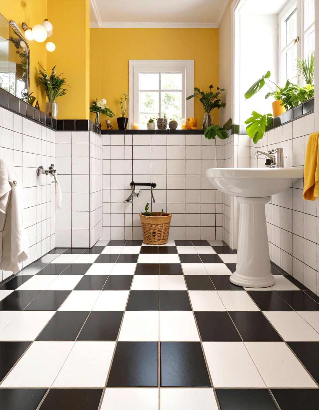 Black and White Checkered Tiled Bathroom Floor - 30 tiled bathroom ideas