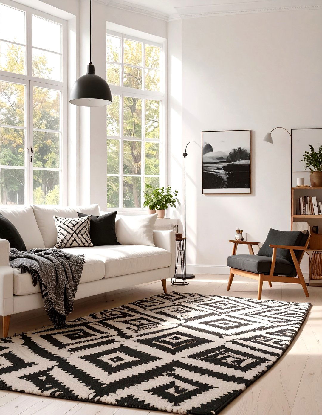Black and White Contrasts - 30 scandinavian design living room ideas