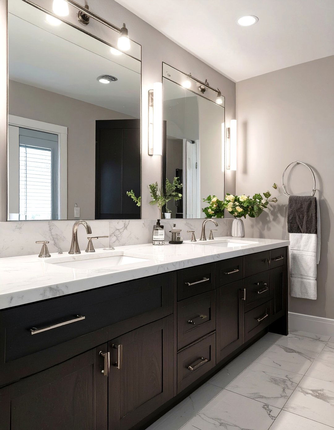 Black and White Double Vanity - 30 master bathroom double sink vanity ideas