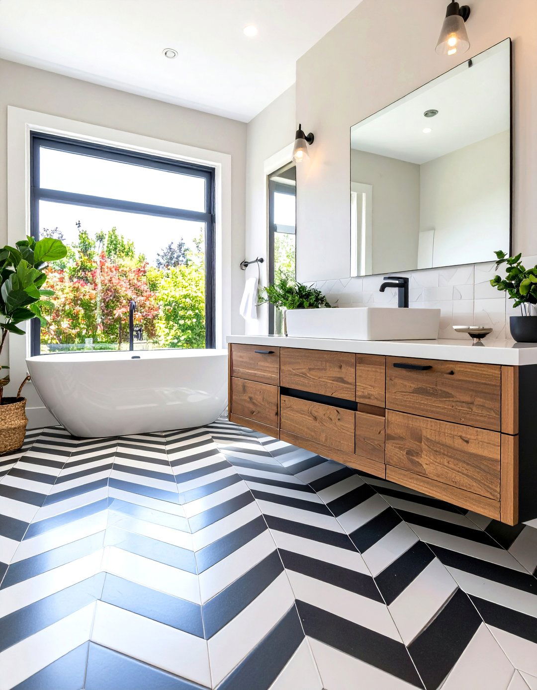 Black and White Geometric Penny Tile Design - 30 penny tile bathroom floor ideas