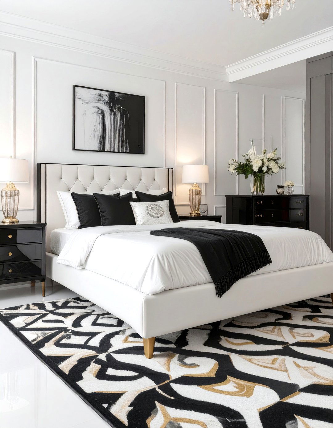 Black and White Glam Bedroom - 30 glam bedroom ideas
