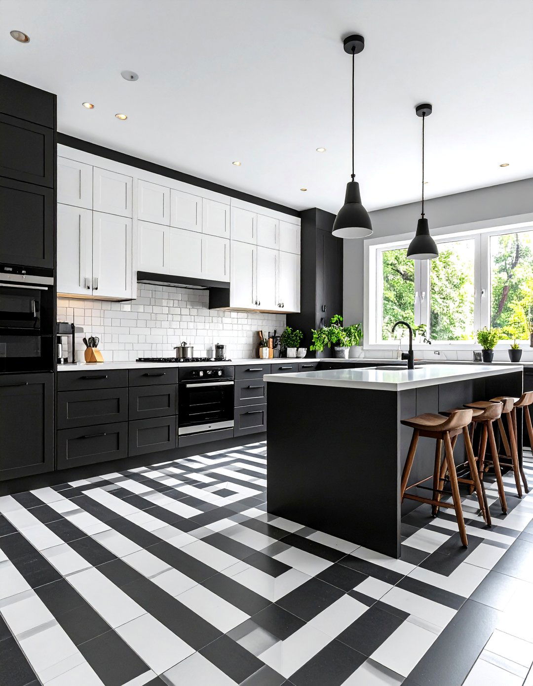 Black and White Graphic Kitchen - 30 kitchen paint ideas