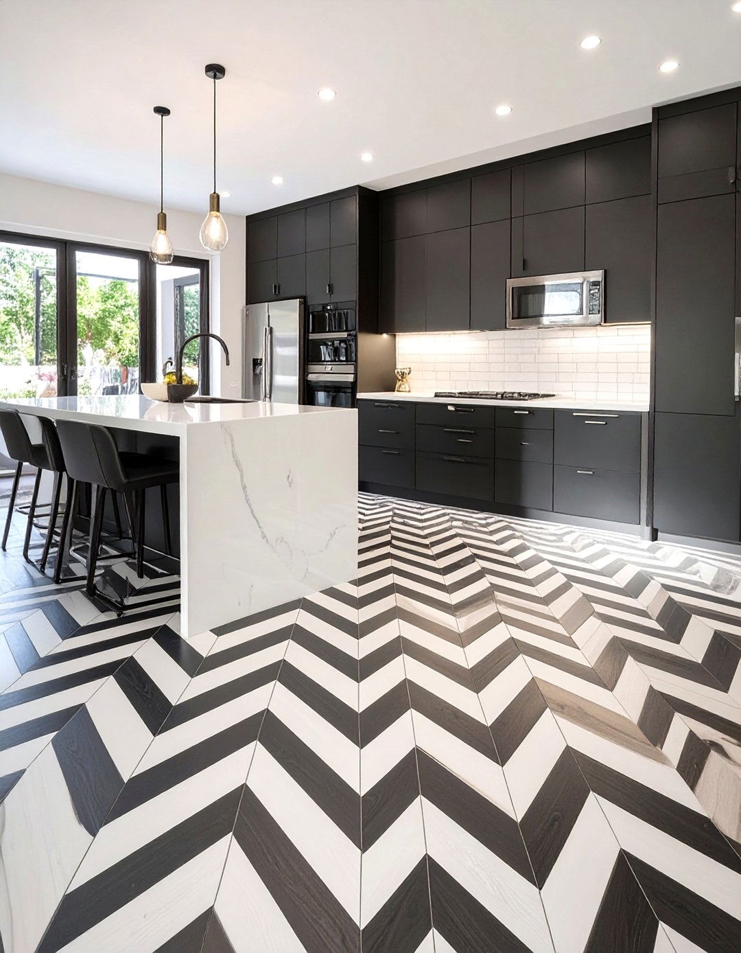 Black and White Graphic Vinyl Flooring - 30 vinyl kitchen flooring ideas