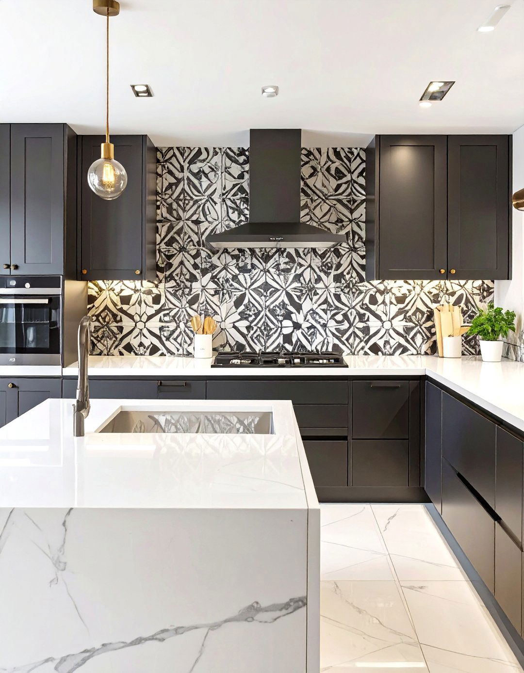 Black and White Kitchen with a Statement Backsplash - 30 black and white interior design ideas